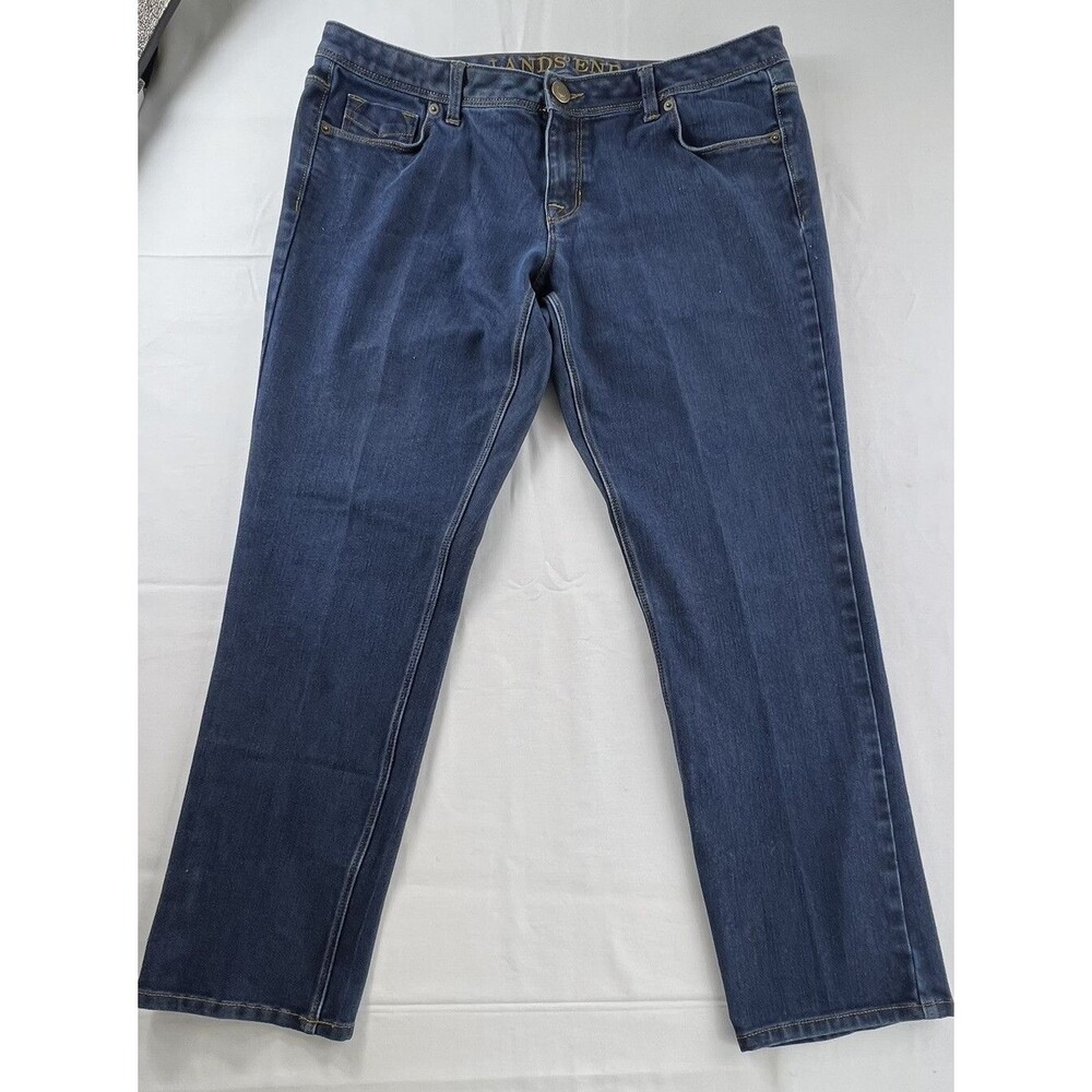 Lands End Womens Flat Front Medium Wash 5 Pocket Denim Blue Jeans Size 12P